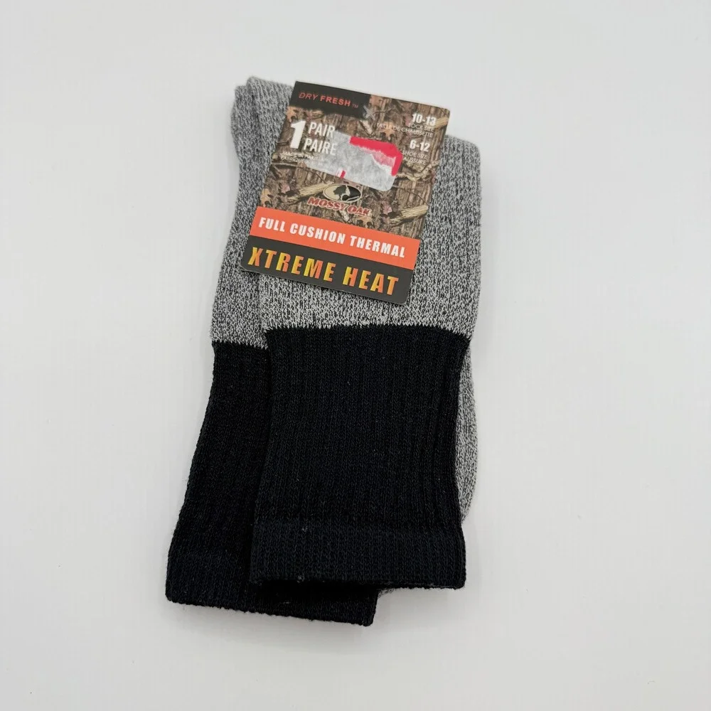 Mossy Oak Thermal Socks Men 10-13 Black Gray Full Cushion Xtreme Heat Winter NEW
